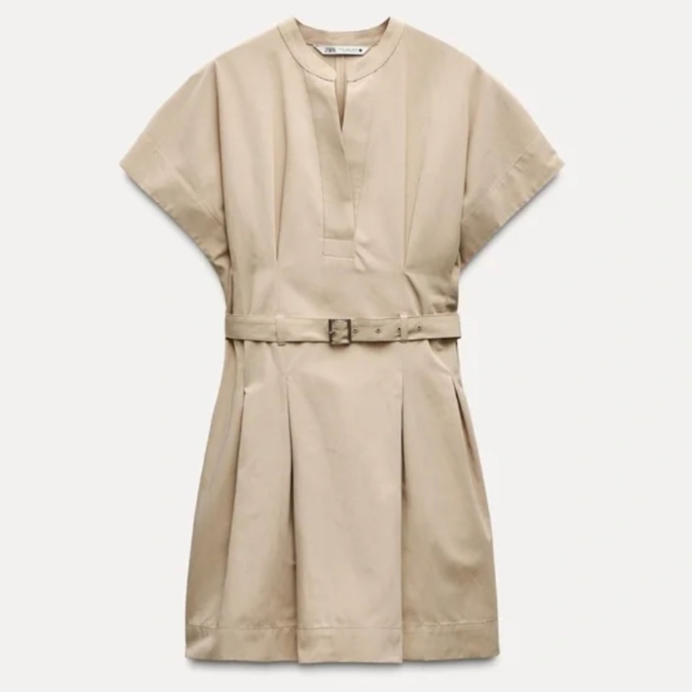 Zara Beige Belted Mini Dress ZW collection